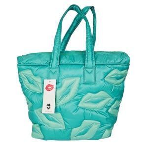 Wildfox Green Quilted Puffer Bag NWT Lip Print